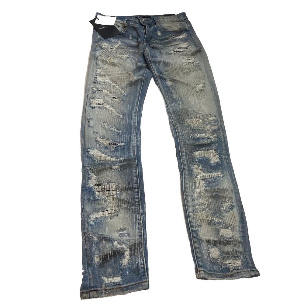 Embellish New York Men’s Skinny Jeans 30x32.5 Blue Distressed Denim EMBSP222-125